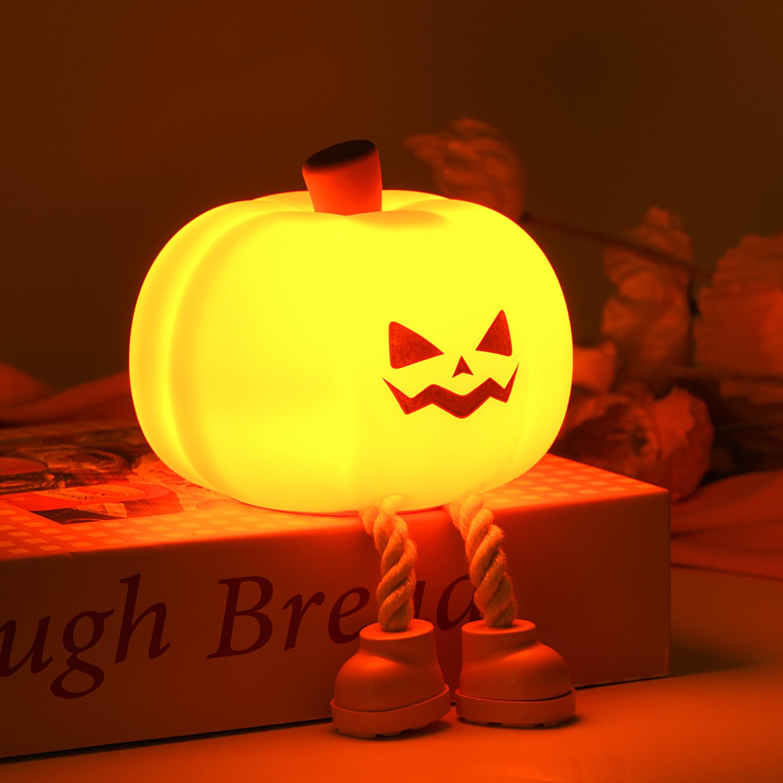 Pumpkin Night Light, Cute LED Lamp, Silicone Dimmable Nursery Nightlight for Kids, Silicone Rechargeable Bedside Touch Lamp, Funny Office Desk and Halloween Decor for Woman and Kids - Halloween Happy