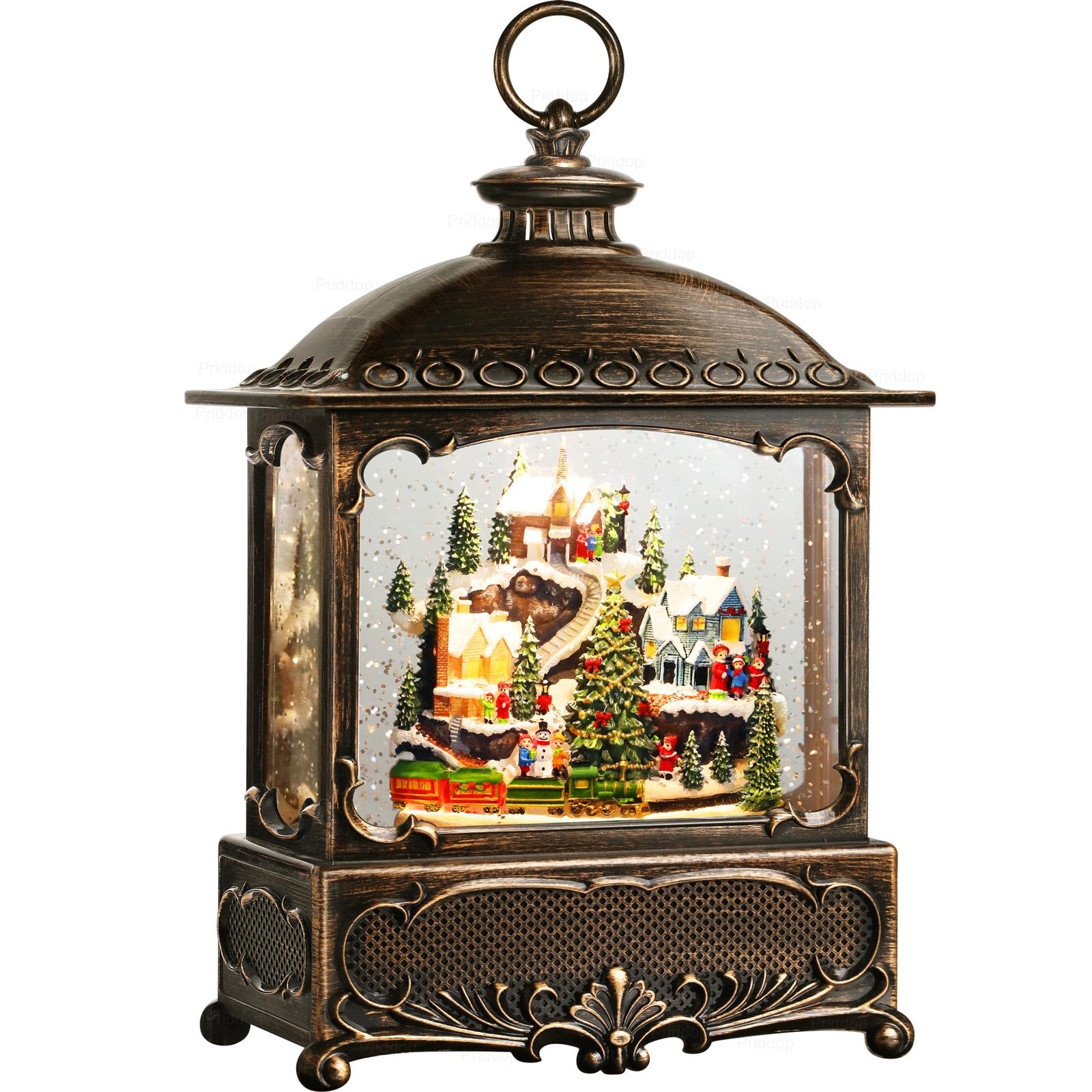Halloween Snow Globe Lantern Haunted House Pumpkin Ghost Tree Crow Rip Dancing Bats with Timer, USB and Battery Powered 12 inch - Halloween Happy