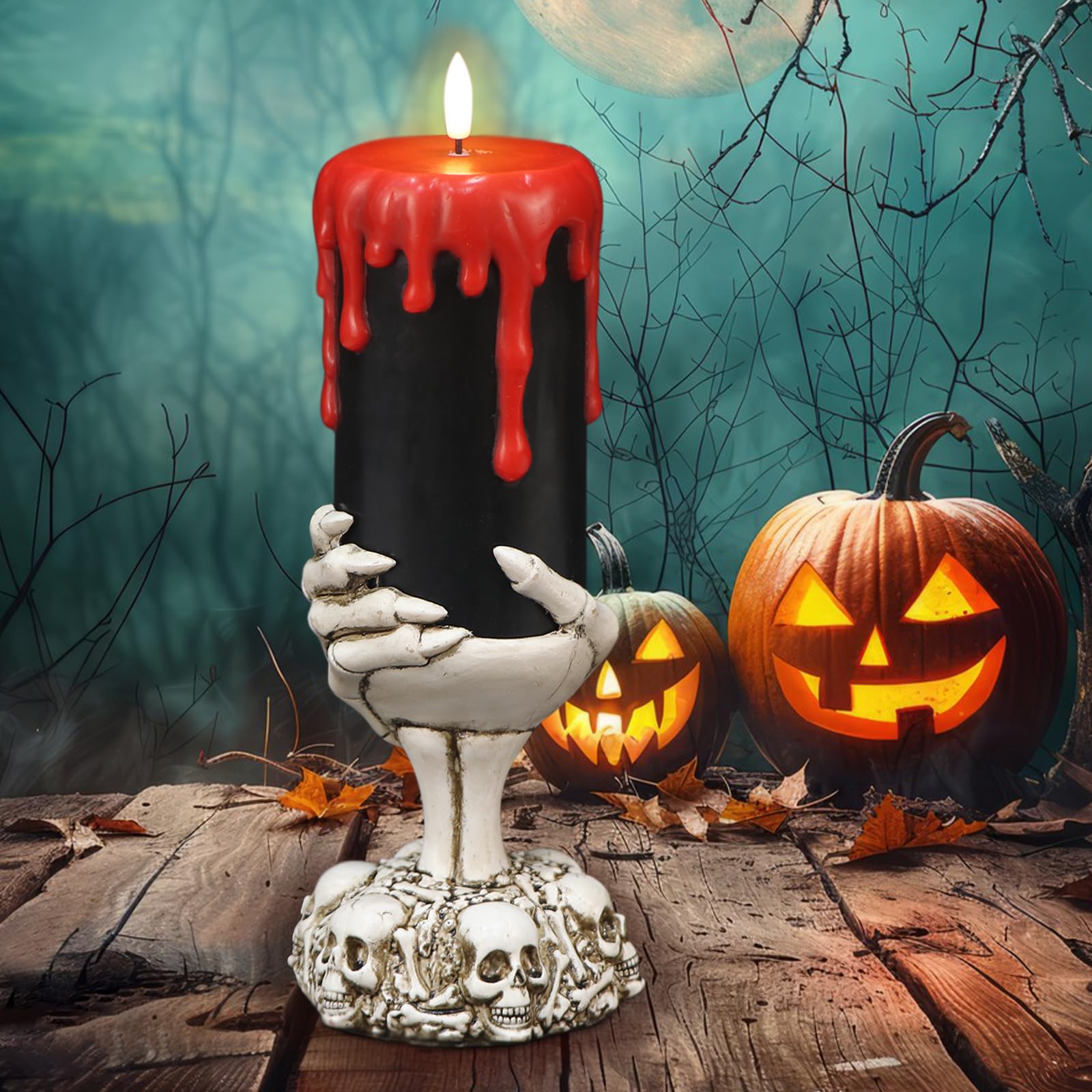 Eldnacele Halloween LED Flameless Flickering Candles Battery Operated with 6H Timer Skull Spider Web Crow Raven Spooky Decals Halloween Themed Indoor Decoration(3 Pack, D3 x H6) - Halloween Happy