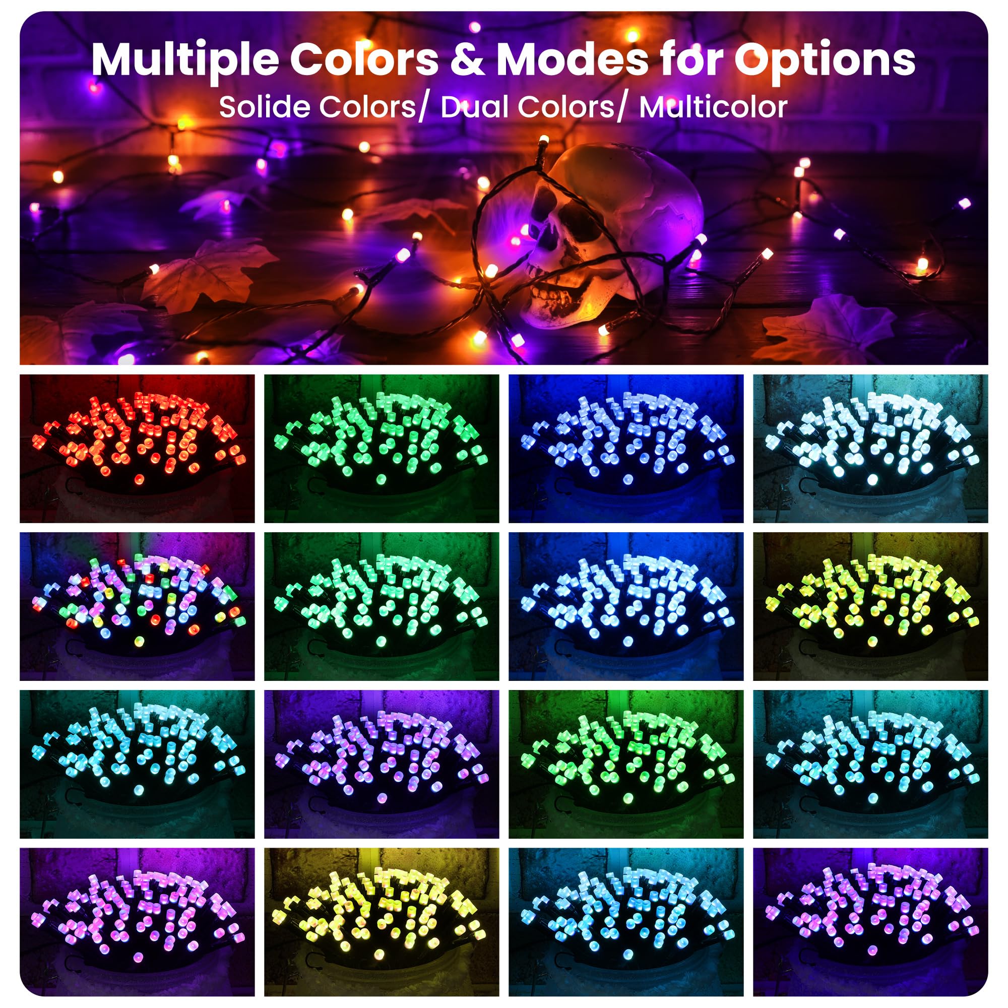 Toodour Halloween Lights RGB String Lights, 115ft 350 LED Orange Purple Halloween Light String with Remote & Timer, Color Changing Twinkle Tree Light for Home Party Holiday Indoor Outdoor Decorations - Halloween Happy