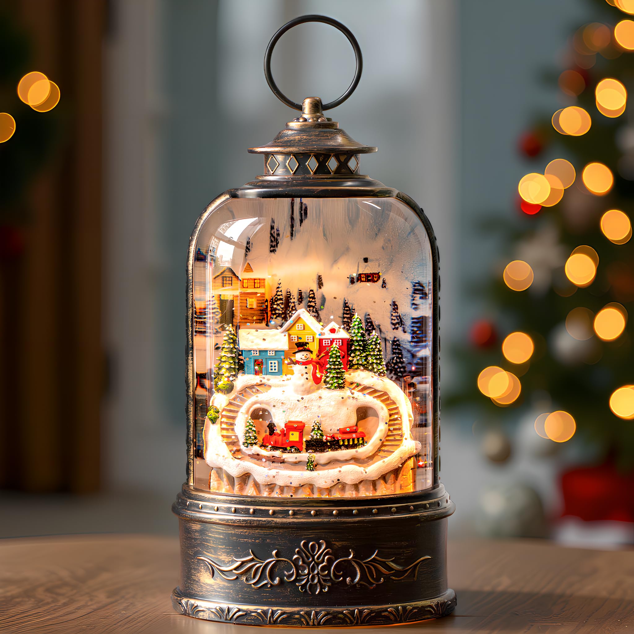 Halloween Snow Globe Lantern Water Glittering Spooky Witch' s Black Cat in Pumpkins with Music, USB Lined/Battery Operated Lighted Lantern for Halloween Festival Decoration Gifts - Halloween Happy