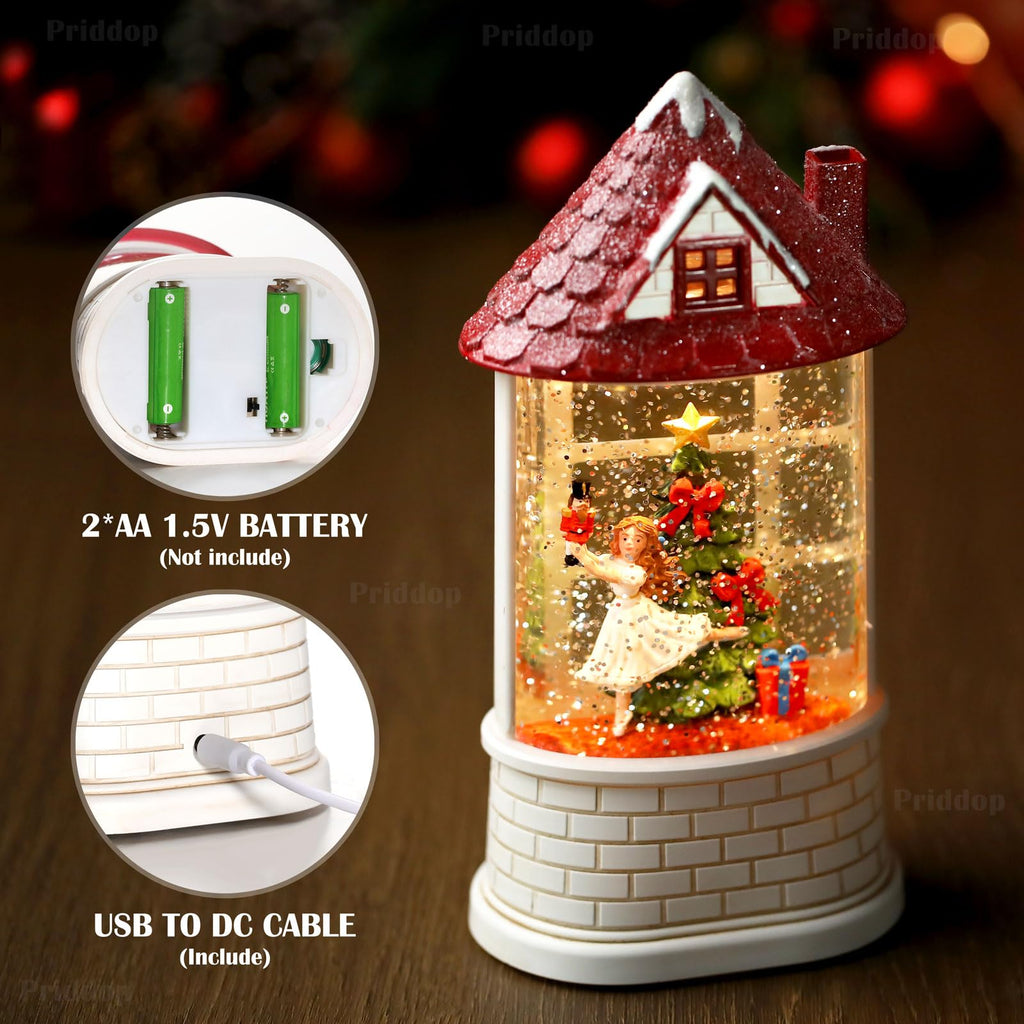 Halloween Snow Globe Lantern Haunted House Pumpkin Ghost Tree Crow Rip Dancing Bats with Timer, USB and Battery Powered 12 inch - Halloween Happy
