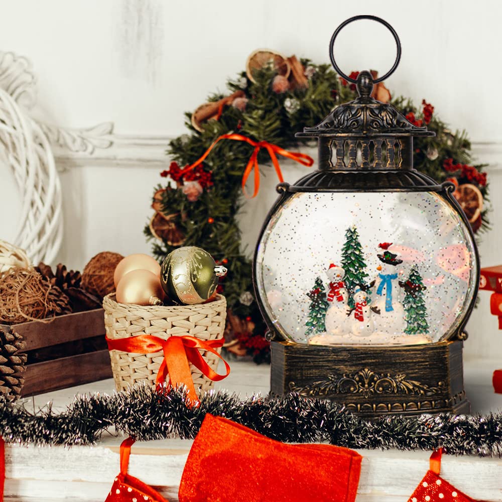 DRomance Halloween Skeleton Snow Globe Lantern with 6H Timer Battery Operated USB Powered Lighted Water Glitters Bronze Canteen Shaped Snow Globe Halloween Decoration Children Gift(6 x 3.2 x 11 Inch) - Halloween Happy