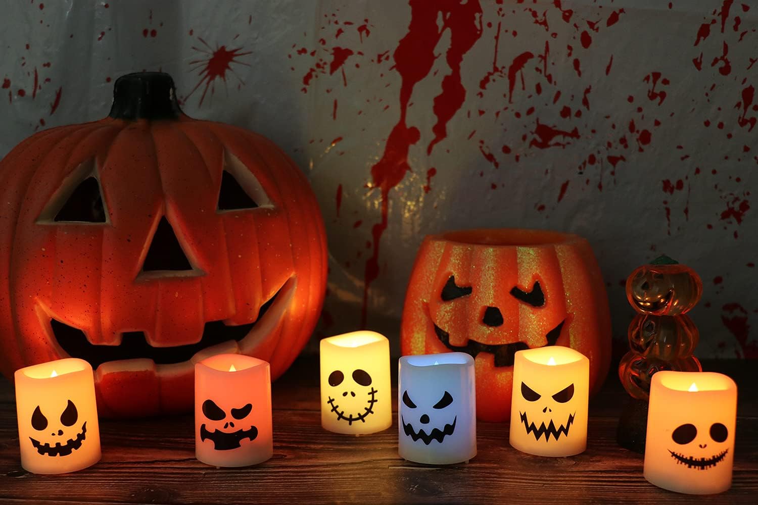 GenSwin Halloween Flameless Votive Candles Color Changing with Remote Timer, Battery Operated LED Tealight Candles for Halloween Home Decoration Gifts(6 Pack, 1.5” x 2”)(Battery Included) - Halloween Happy