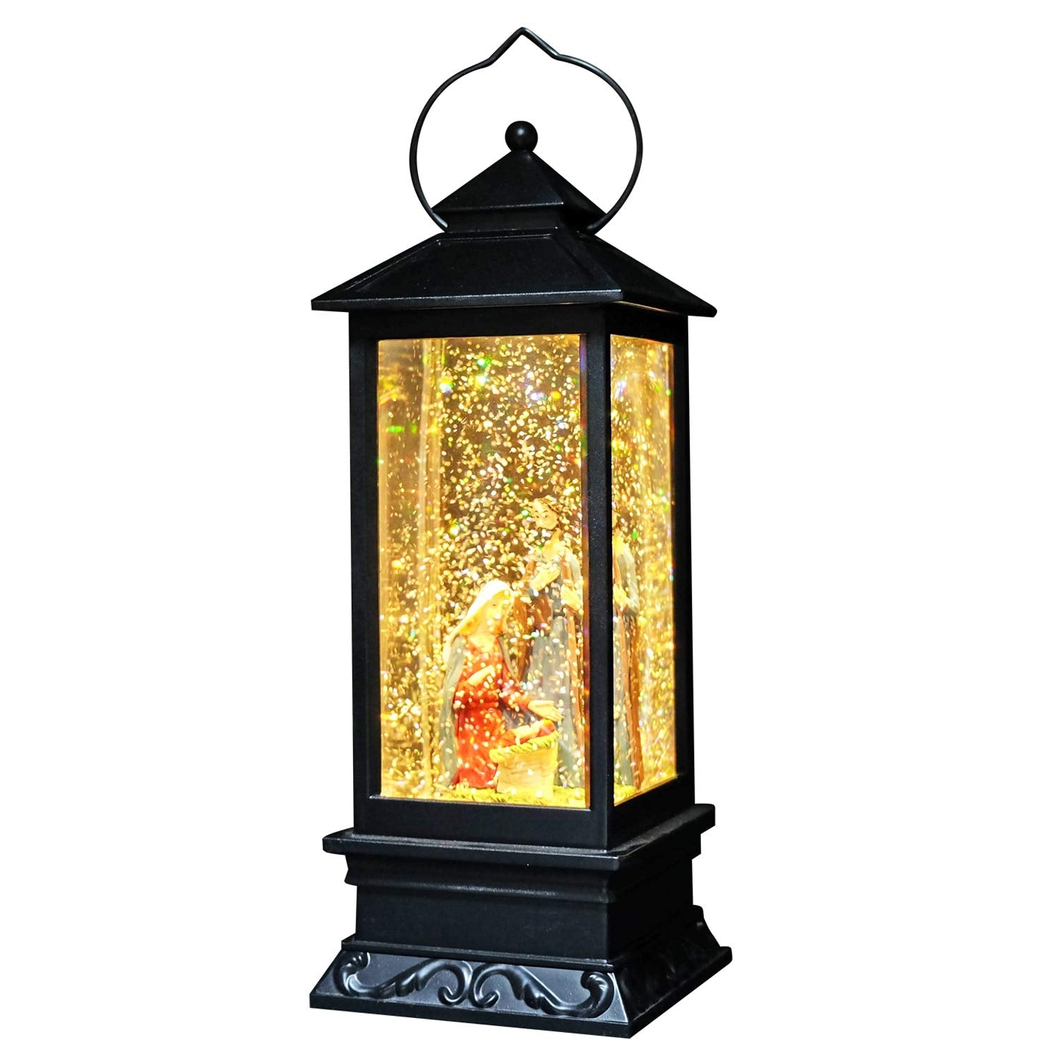 Eldnacele Halloween Ghost Projection Snow Globe Lantern with 6 - Hour Timer, Lighted Plug - in & Battery Operated Water Glittering Snowing Globe Lamp for Spooky Fall Halloween Indoor Decoration(Skeleton) - Halloween Happy