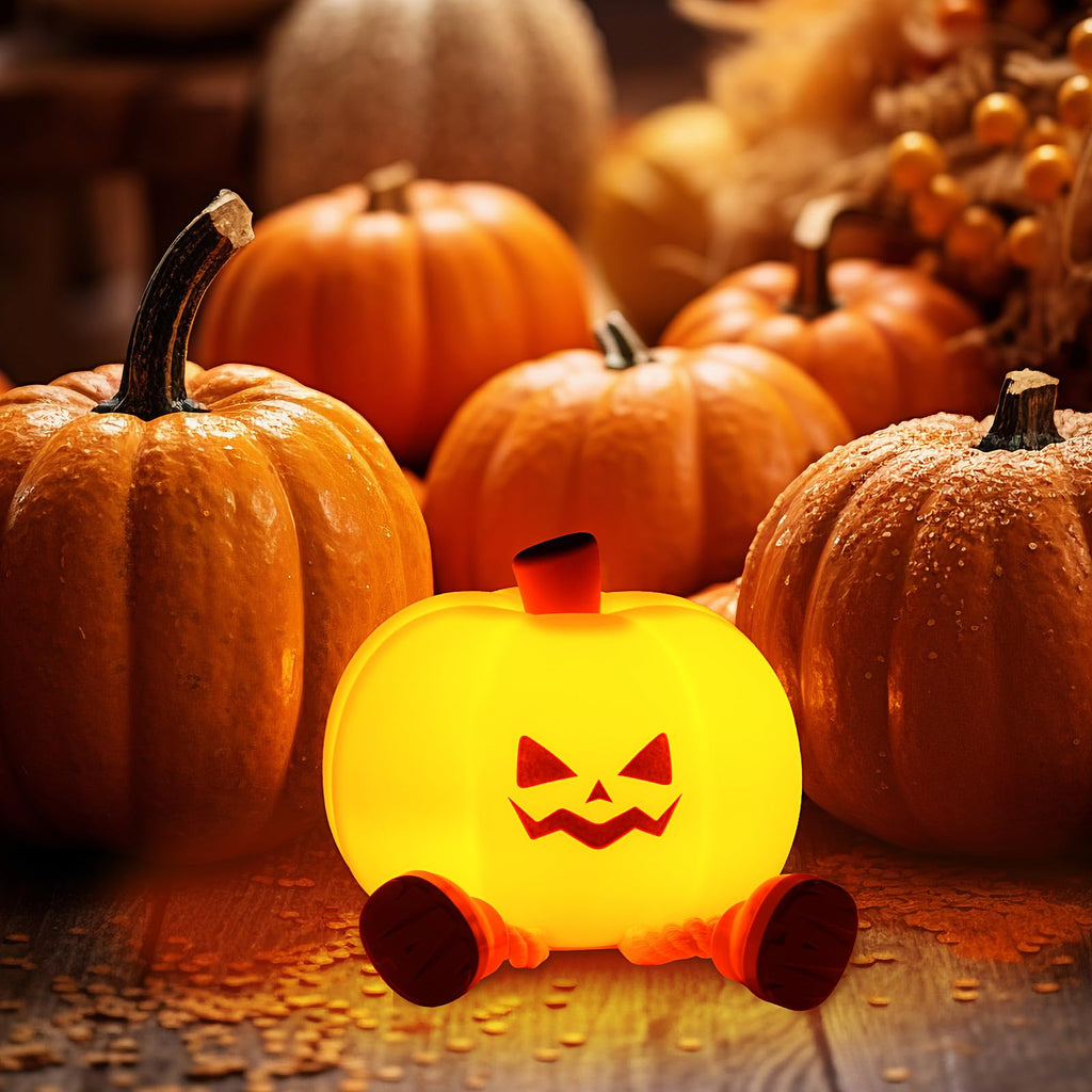 Pumpkin Night Light, Cute LED Lamp, Silicone Dimmable Nursery Nightlight for Kids, Silicone Rechargeable Bedside Touch Lamp, Funny Office Desk and Halloween Decor for Woman and Kids - Halloween Happy