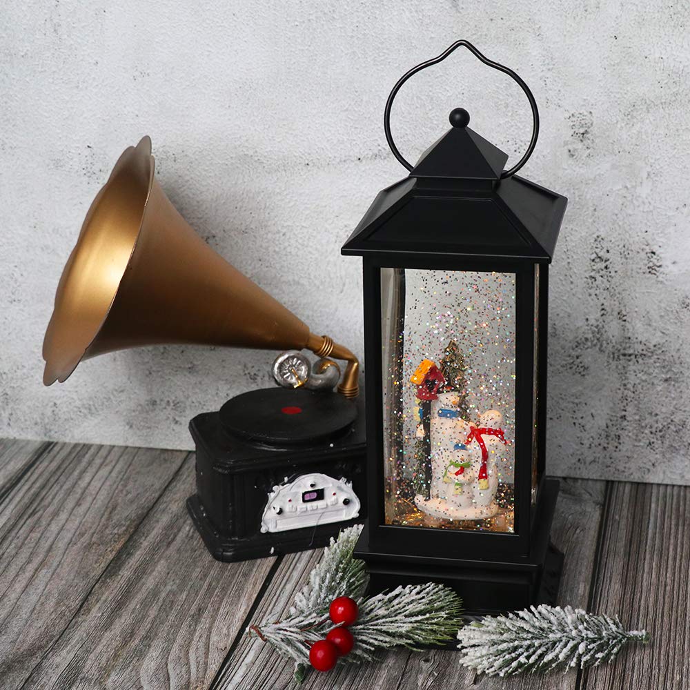 Eldnacele Halloween Ghost Projection Snow Globe Lantern with 6 - Hour Timer, Lighted Plug - in & Battery Operated Water Glittering Snowing Globe Lamp for Spooky Fall Halloween Indoor Decoration(Skeleton) - Halloween Happy
