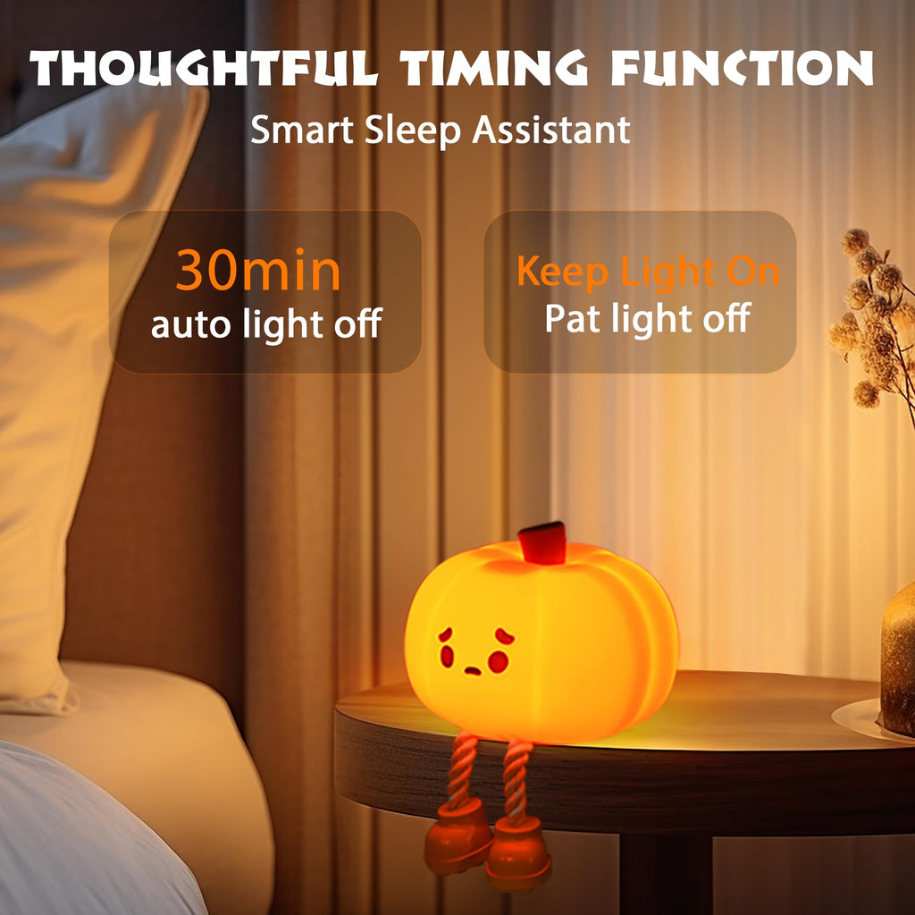 Pumpkin Night Light, Cute LED Lamp, Silicone Dimmable Nursery Nightlight for Kids, Silicone Rechargeable Bedside Touch Lamp, Funny Office Desk and Halloween Decor for Woman and Kids - Halloween Happy