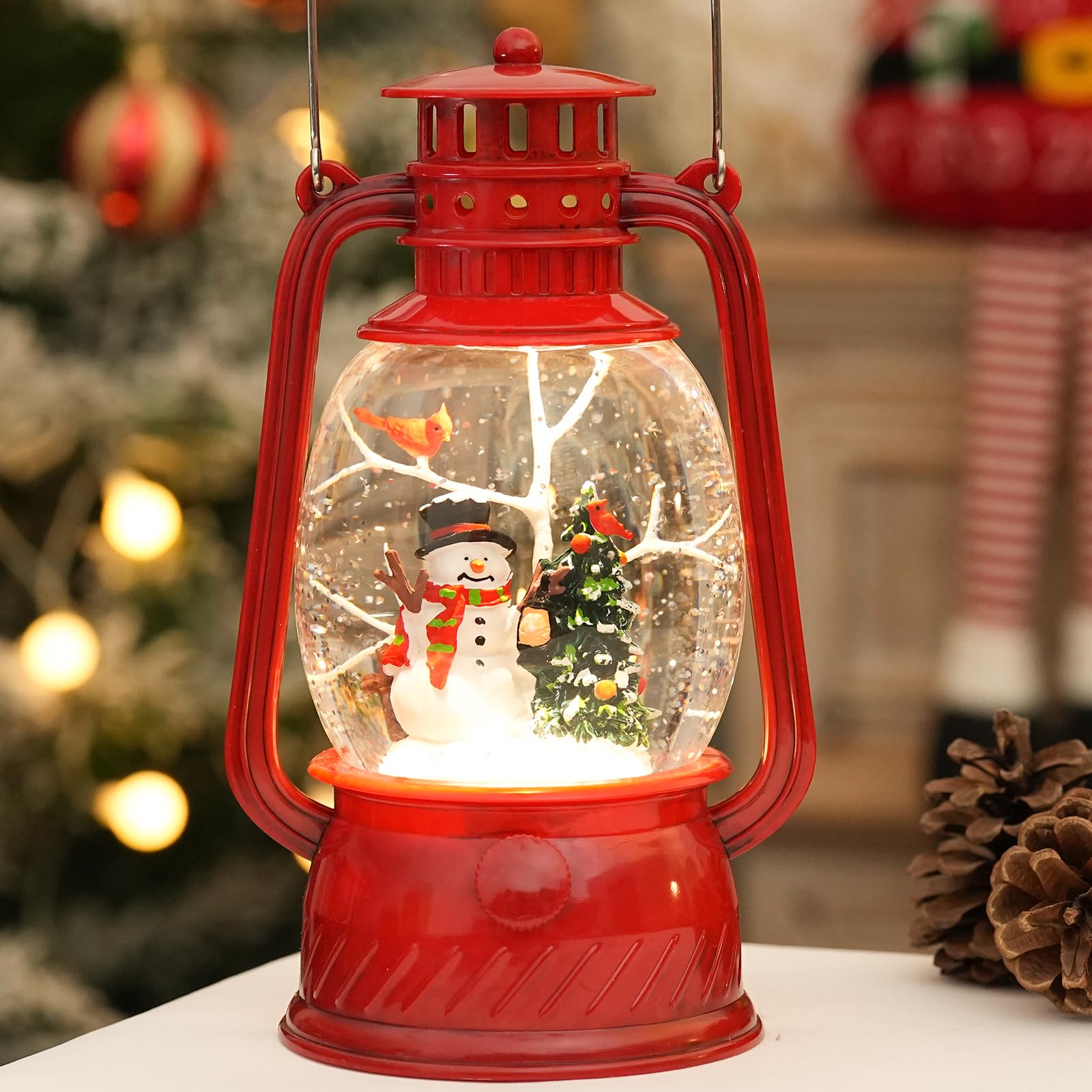 Halloween Snow Globe, Halloween Decorations Indoor Light Up Snow Globe Lantern with Music, 6H Timer, Love Never Dies Swirling Glitter Halloween Lantern for Halloween Home Decorations - Halloween Happy