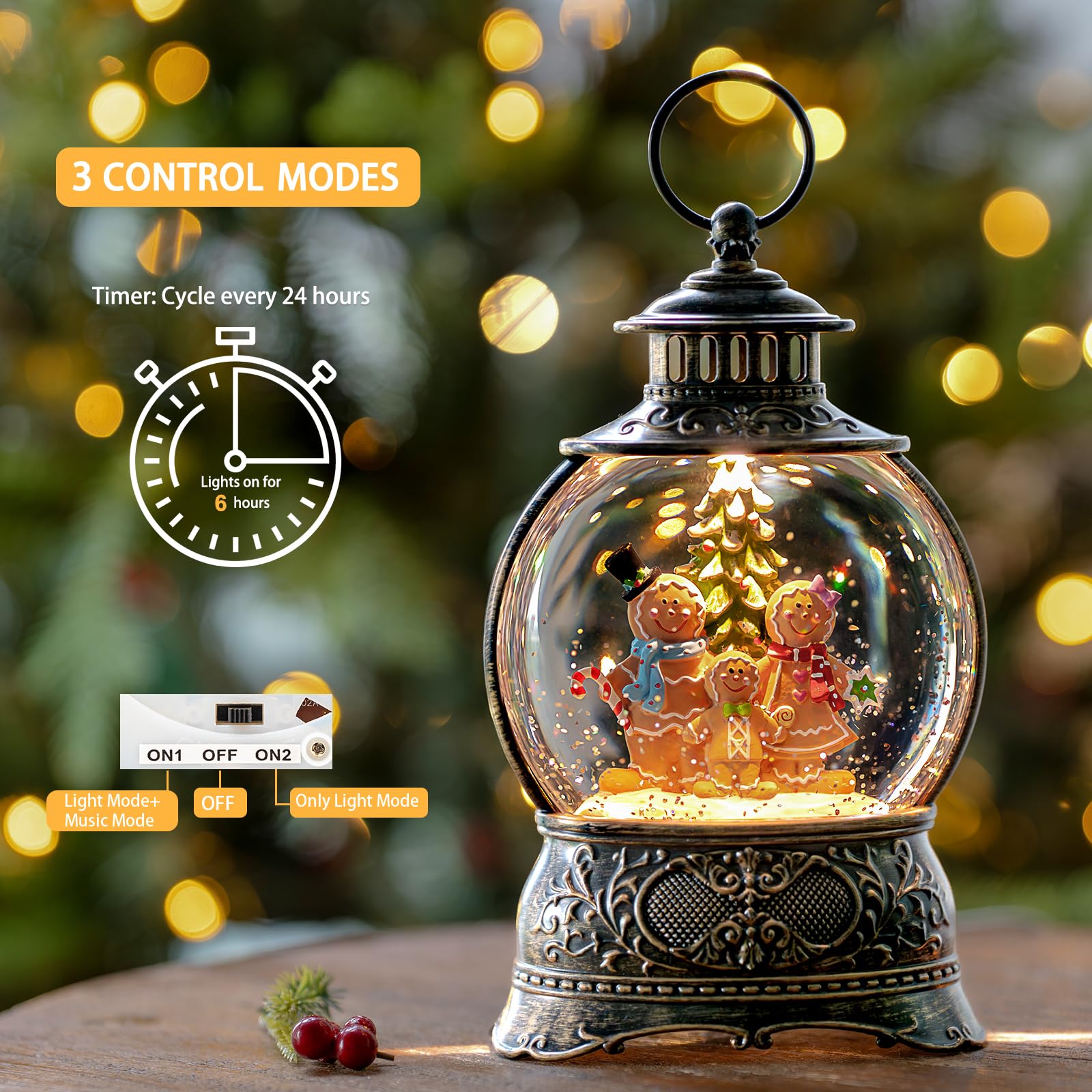 Halloween Snow Globe Lantern Water Glittering Spooky Witch' s Black Cat in Pumpkins with Music, USB Lined/Battery Operated Lighted Lantern for Halloween Festival Decoration Gifts - Halloween Happy