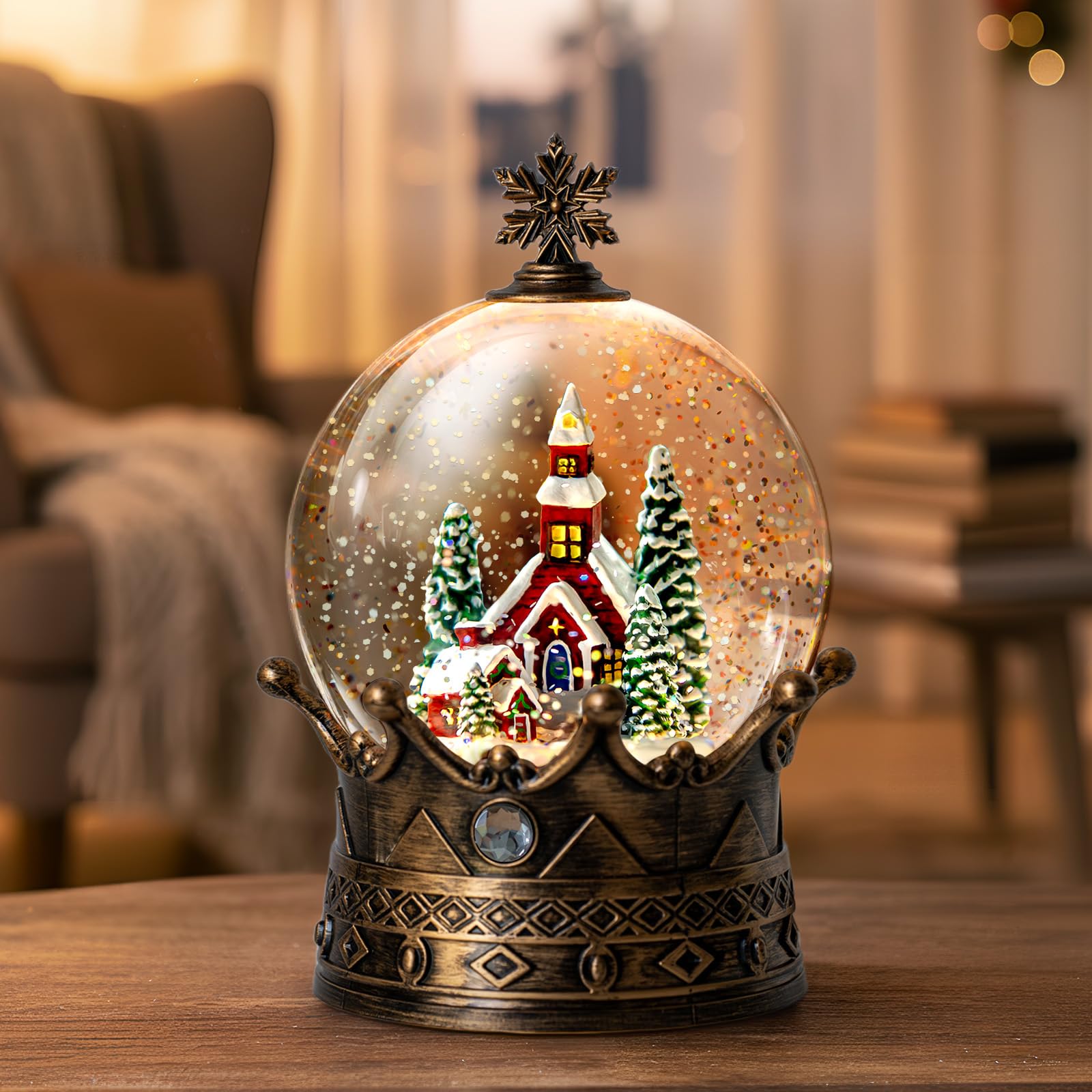 Halloween Snow Globe Lantern Water Glittering Spooky Witch' s Black Cat in Pumpkins with Music, USB Lined/Battery Operated Lighted Lantern for Halloween Festival Decoration Gifts - Halloween Happy