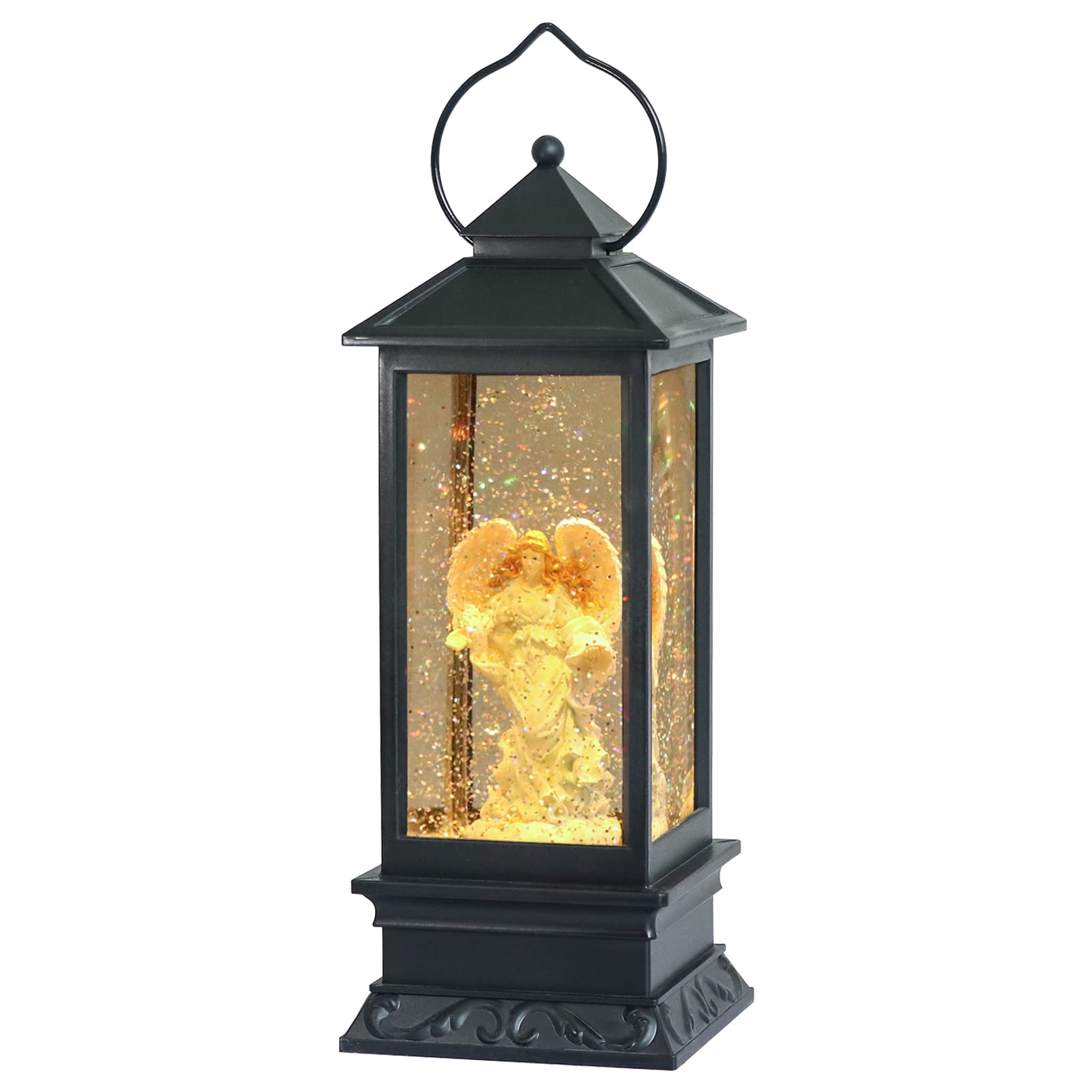 Eldnacele Halloween Ghost Projection Snow Globe Lantern with 6 - Hour Timer, Lighted Plug - in & Battery Operated Water Glittering Snowing Globe Lamp for Spooky Fall Halloween Indoor Decoration(Skeleton) - Halloween Happy
