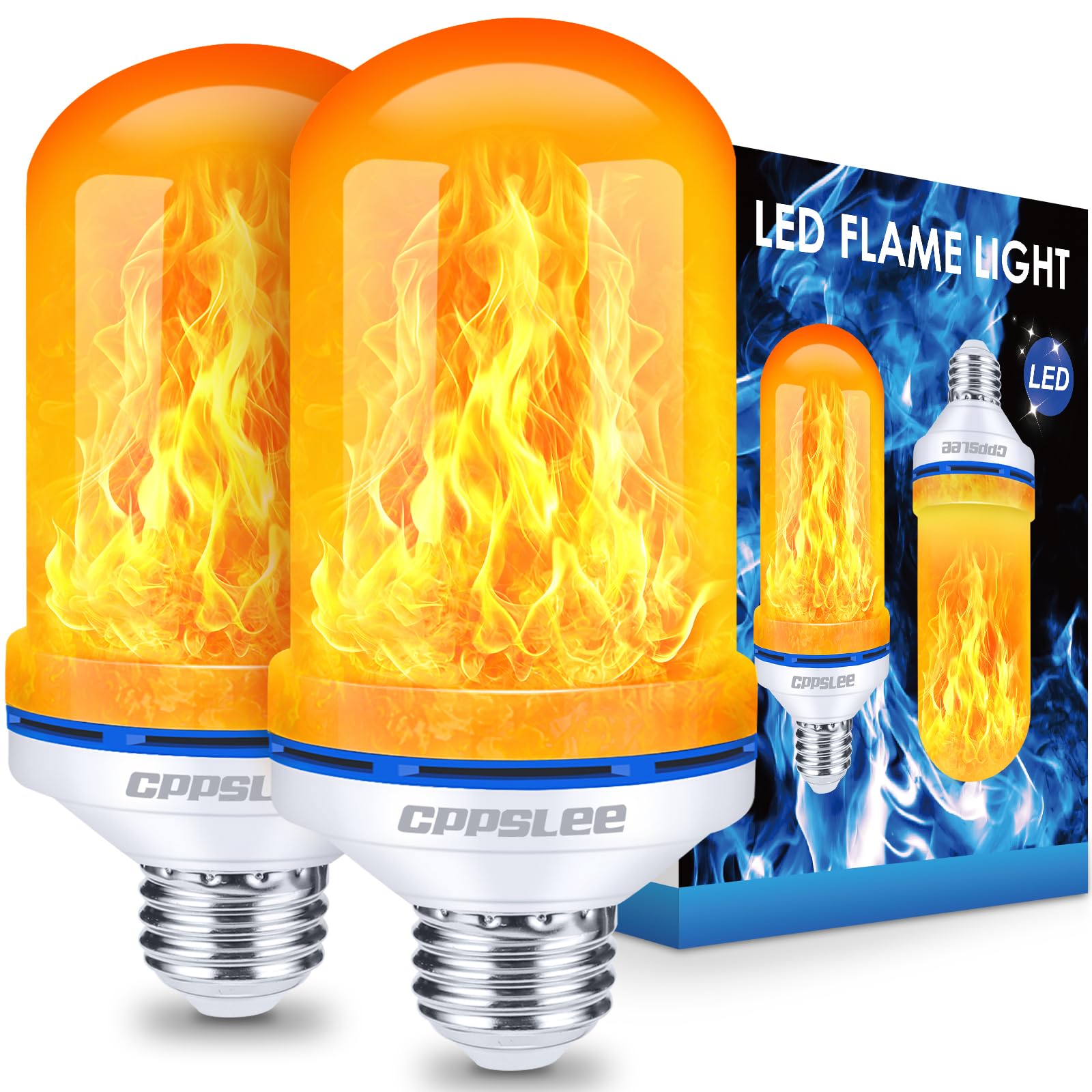 Halloween Decorations Upgraded LED Flame Light Bulbs, 4 Modes Flickering Light Bulbs, E26 Base Fire Flame Bulb, Christmas Lights Patio Outdoor Indoor Home Decor (Yellow, 2 Pack) - Halloween Happy